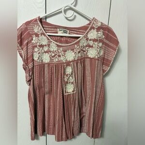 Savanna Jane Pink and White Embroidered Blouse